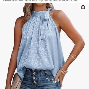 Amazon Size Large Light Blue BTFBM Women's Sleeveless Tie neck halter blouse